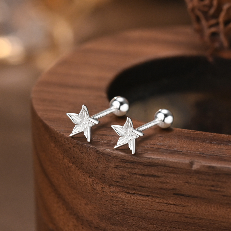 999纯银耳钉睡觉不用摘女迷你小花耳环螺丝拧扣耳骨钉养耳洞耳饰