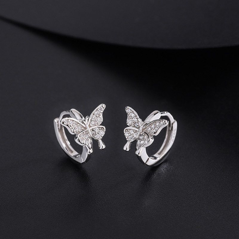 999纯银耳环蝴蝶耳环女小清新文艺设计感镶钻耳饰小众ins甜美耳扣