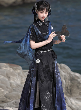 倚梦阁原创设计沧溟汉服女中国风新中式汉元素上衣马面裙套装