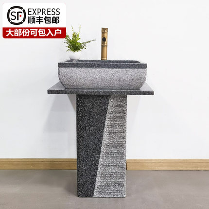 天然大理石材洗手盆户外水池台盆庭院别墅中式立柱盆脸盆石头面盆