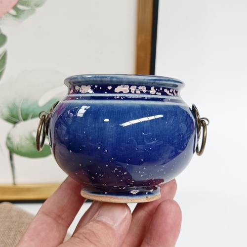 多肉拇指花盆铜环冰裂窑变景德镇复古粗陶奶罐小号控制老桩盆创意