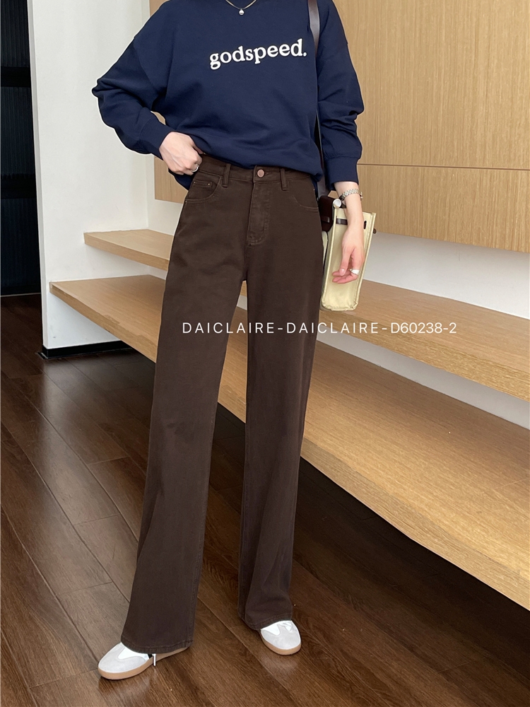 代嘉儿牛仔裤女2023秋款咖色美拉德宽松显瘦弹力窄版阔腿裤d60238