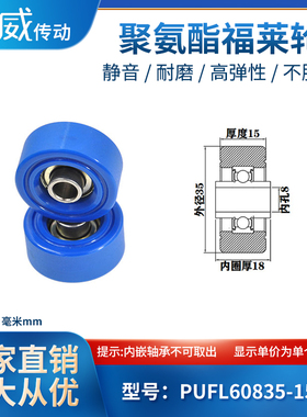 PUFL60835-15W18聚氨酯福莱轮流利条滑轮非标608包胶轴承