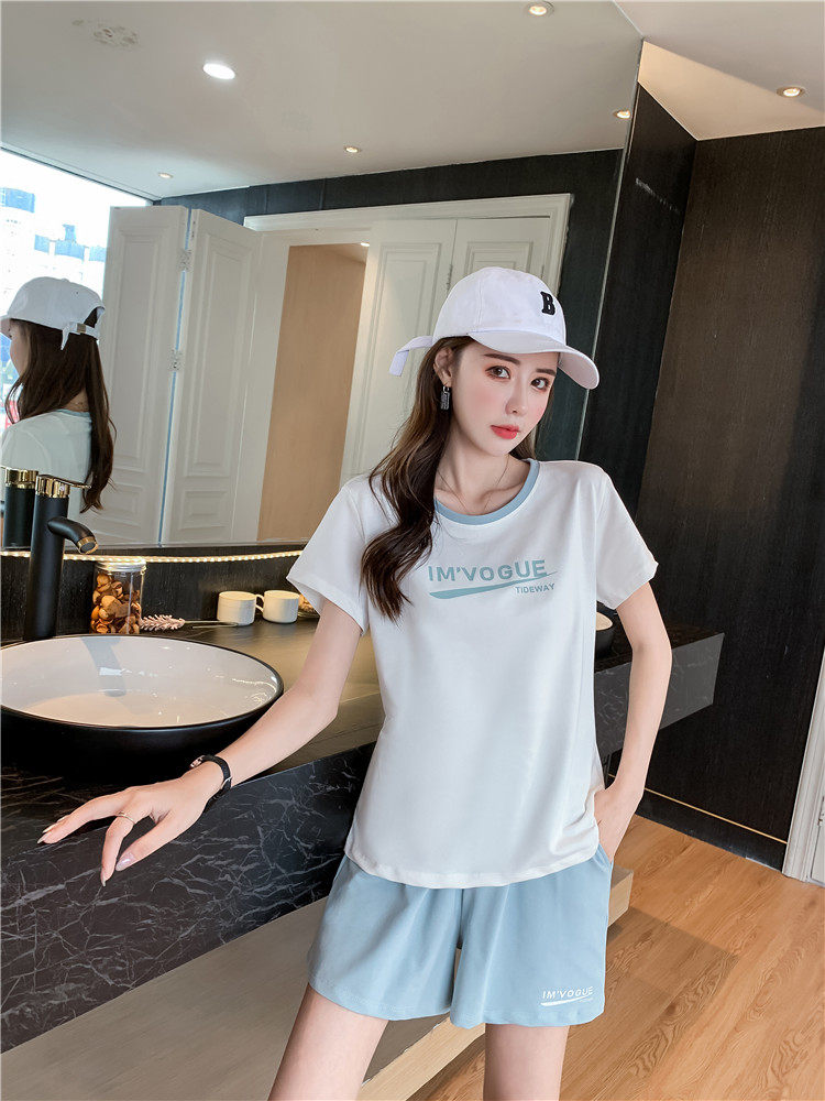 实拍运动套装女夏季2021时尚宽松韩版短袖短裤减龄显瘦休闲两件套