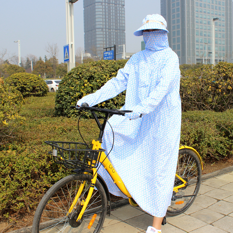 电动车防晒衣服女超长款遮阳帽子电瓶车防紫外线薄纯棉全身套装夏