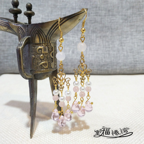 汉服轻奢耳环复古女琉璃水滴图片