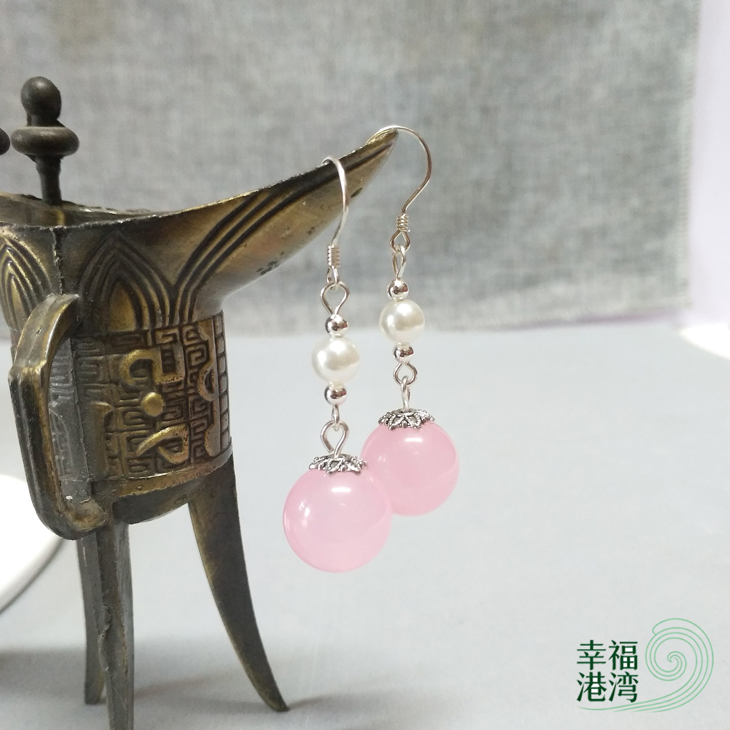 粉玉髓甜美日常古风汉服耳环耳夹