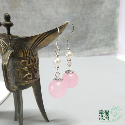 中式祺贵人贝壳珍珠粉玉髓古装复古甜美汉服日常气质甄嬛耳环耳夹