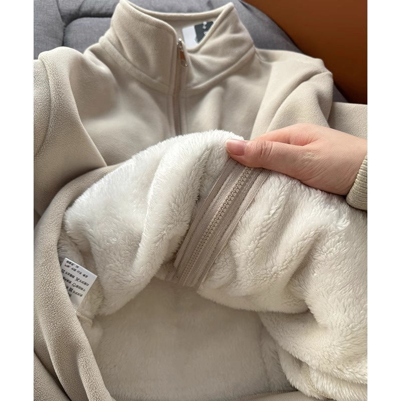 加绒卫衣外套女秋冬毛毛超厚羊羔卫衣/绒衫