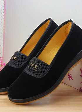 黑色老布鞋秋季奶奶小号3334码老太太鞋女防滑平底单鞋妈妈女鞋子