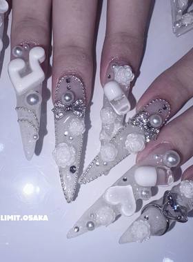 透白色蕾系辣妹可爱穿戴甲日系美甲INS款复刻NAILS