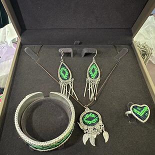 创意饰品苗银土家织锦西兰卡普纯手工银手镯吊坠耳环戒指定制套装