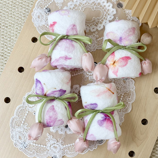 创意郁金香羽樱花伴手礼毛巾婚庆回礼珊瑚绒毛巾擦手巾宝宝满月
