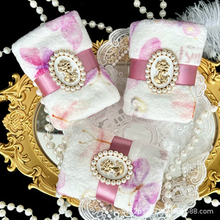 欧式美人头婚庆伴手礼毛巾蝴蝶印花珊瑚绒可挂擦手巾宝宝满月回礼