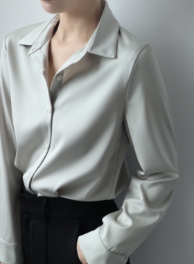 XINER 淡绿色正肩衬衫女长袖小个子秋季简约通勤职业高级感衬衣