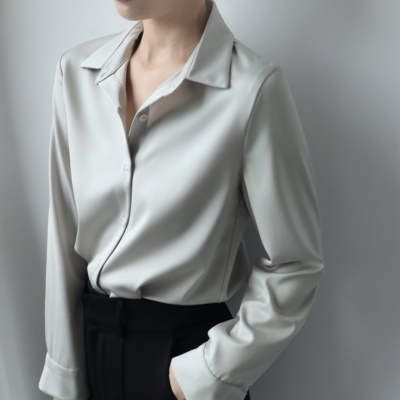长袖哑光缎面衬衣简约通勤