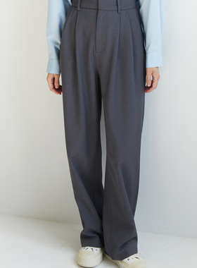 XINER 麻灰色高腰阔腿裤女春夏秋穿三季直筒裤垂感不易皱拖地长裤