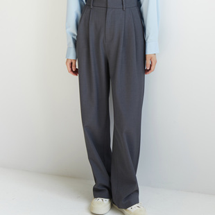 垂感不易皱拖地长裤 XINER 直筒裤 女春夏秋穿三季 麻灰色高腰阔腿裤