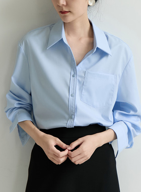 XINER 淡蓝色正肩衬衫女小个子高端长袖面试职业正装衬衣2024春秋