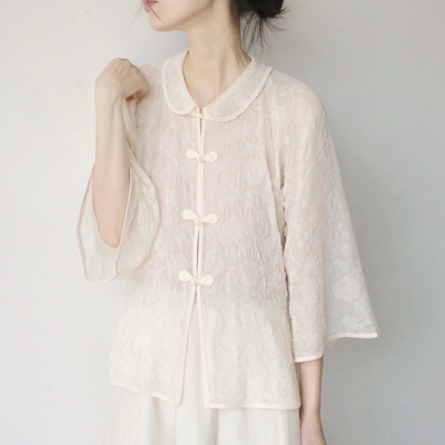 国民浮雕压皱衬衫复古吊带