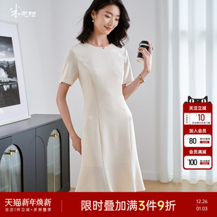 米思阳2025夏季 通勤高级感小白裙显瘦垂感醋酸连衣裙女裙子 新款