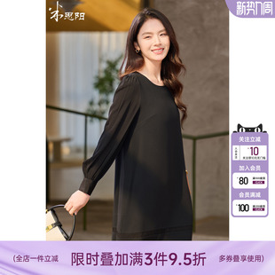 新款 米思阳2026春季 价 简约通勤连衣裙显瘦醋酸小黑裙 秒杀