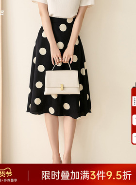 米思阳2025夏季新款气质优雅减龄波点半身裙高腰显瘦a字裙子1778