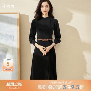 米思阳知性轻熟连衣裙小众不规则2026春季新款中长款黑色裙子2309
