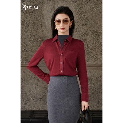 米思阳2025冬季新款绵羊毛混纺通勤风简约轻熟知性衬衣5M25DC5549