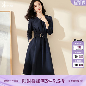 米思阳2026春季新款温柔气质大摆A字裙收腰显瘦七分袖连衣裙0641