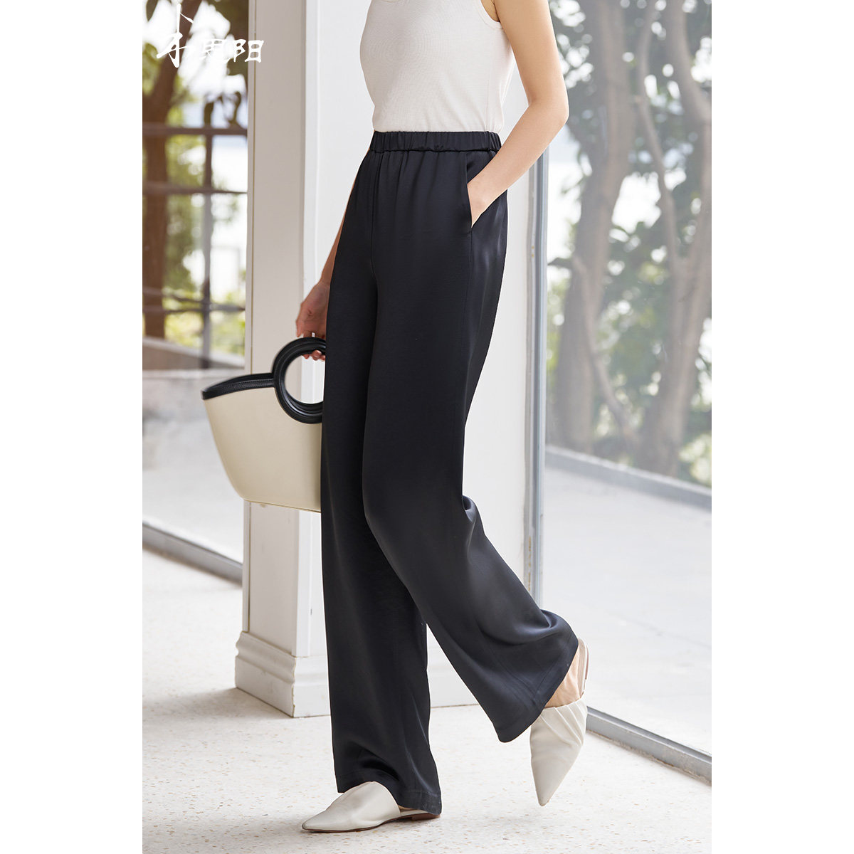 米思阳2025秋季新款光泽感醋酸休闲长裤百搭通勤直筒阔腿裤女5732