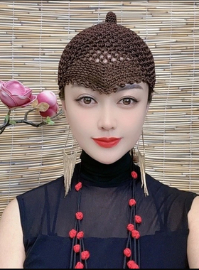 四季镂空帽纯手工帽钩织帽奶嘴冰丝亚麻帽美人包头帽尖尖帽