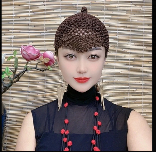 四季镂空帽纯手工帽钩织帽奶嘴冰丝亚麻帽美人包头帽尖尖帽