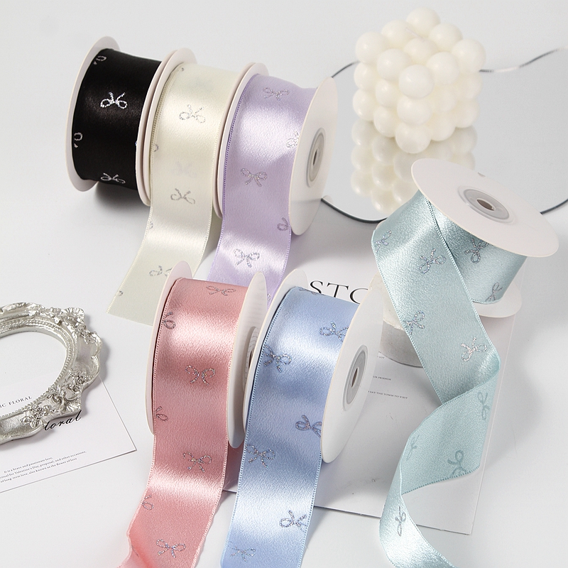 单面亮面烫银蝴蝶结DIY发饰蝴蝶结材料丝带礼帽服饰装饰礼盒扎带