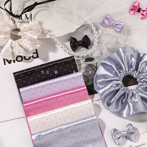 圆点缎带大肠发圈布料DIY手工头饰蝴蝶结发夹光泽波点制作面料