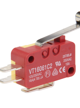 进口VT16061C2行程限位开关触点按键微动长柄带轮直柄三脚15A250V