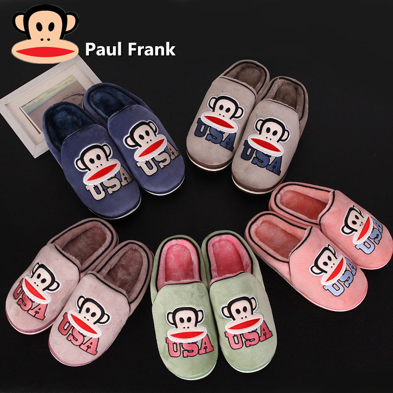 正品paul frank大嘴猴冬季拖鞋冬居家防滑室内保暖棉拖鞋情侣男女