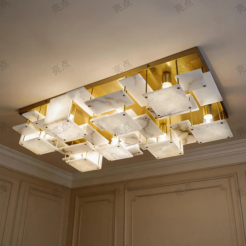 现代轻奢仿云石吊灯酒店宴会厅别墅客厅卧室高端金色方形组合灯饰