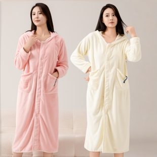 速干加长加厚秋冬长袖 连帽浴袍浴衣居家吸水成人浴衣情侣洗澡睡袍