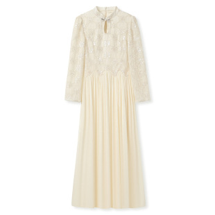 高级轻奢仙女裙 秋季 连衣裙新中式 甜美拼接刺绣高腰长袖 N8009 新款