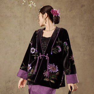 新中式紫色棉衣国风刺绣外套新款冬女款盘扣爆款2025高级感超好看
