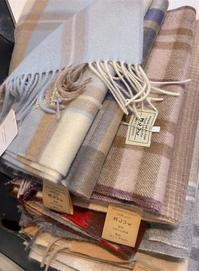 高档100%mere山羊绒围巾女长款秋冬格子围脖男女友生日礼物