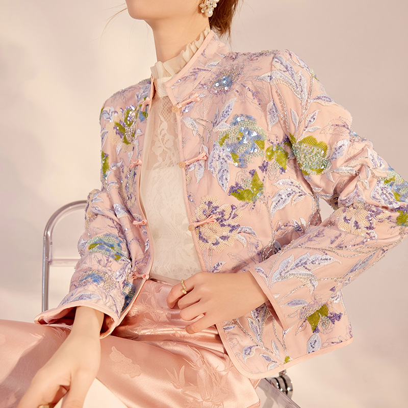 新中式重工高端上衣2025秋季亮片刺绣时髦设计短外套女 MX064