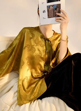 金色新中式外套缎面国风老钱新款女款高奢乔迁之喜穿的独特2025