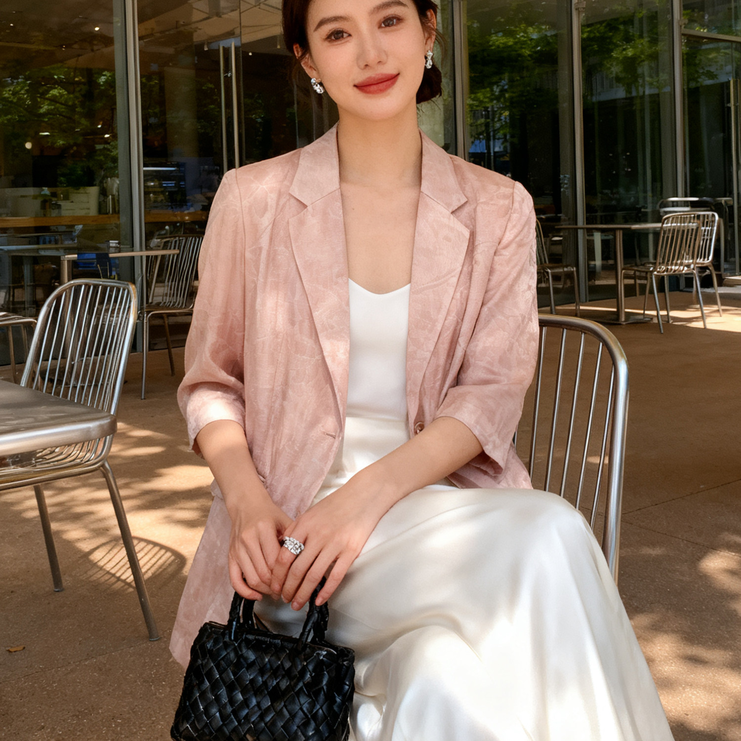 亚麻粉色西装外套女2025新款休闲