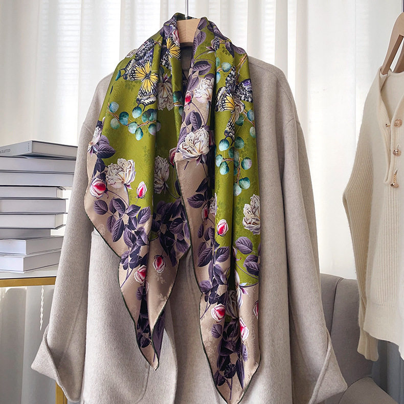 重磅真丝镂空提花桑蚕丝围巾双面印花0m方巾真丝花罗女士披肩