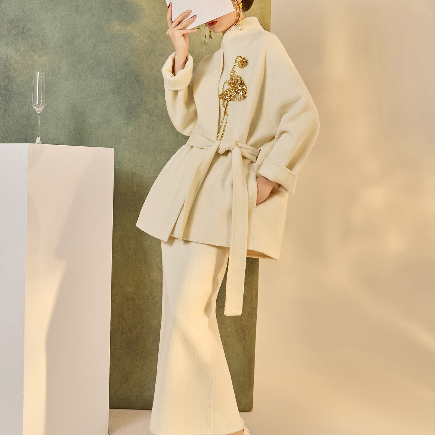 新中式双面呢套装羊毛两件套裙冬