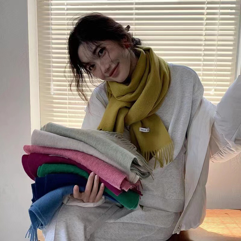 韩版纯色羊毛围巾女冬季加厚