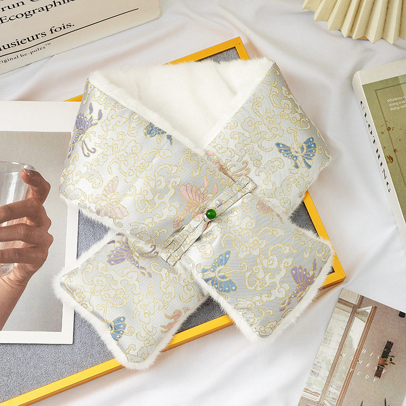 宋锦围巾绸缎围脖保暖毛绒复古款双面御寒时尚显高端网红爆款