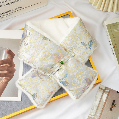 宋锦围巾绸缎围脖保暖毛绒复古款双面御寒时尚显高端网红爆款